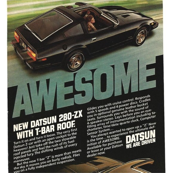Nissan Datsun T Bar Roof 280 ZX Sports Car 1980s Vintage Print Ad 9 inch - Picture 2 of 4
